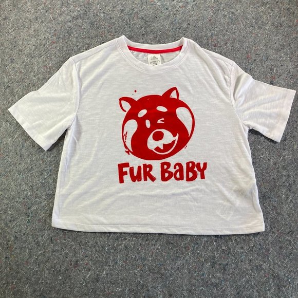 Disney Womens Red White Crop Top Fur Baby Shirt Size L - Picture 1 of 9